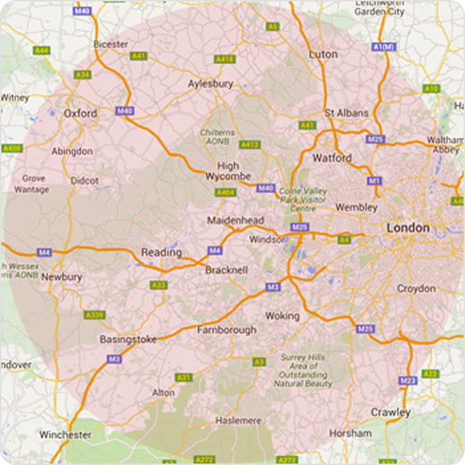 Map showing service areas